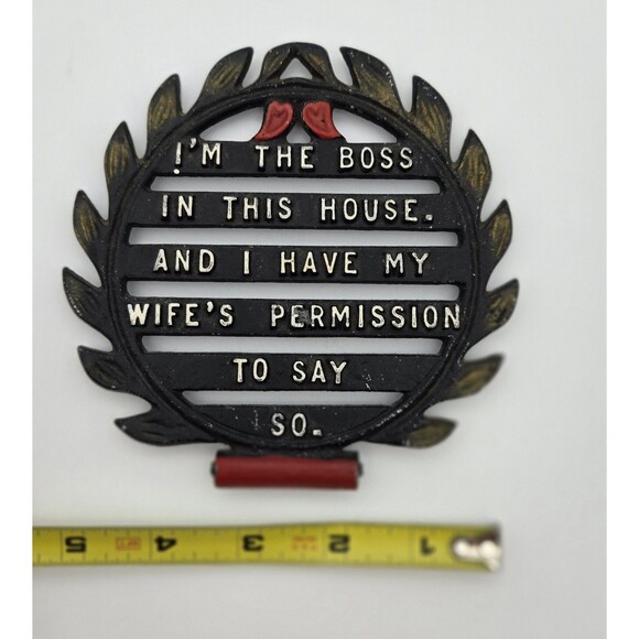 Vintage Trivet Retro Kitchen Hot Plate Funny Decor “I’m The Boss With Wife’s Pe - Picture 10 of 10